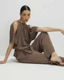 Brown Cold Shoulder Top