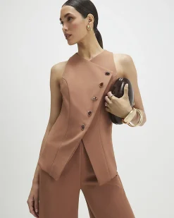 Brown Collarless Asymmetric Jumpsuit