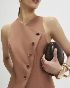 Brown Collarless Asymmetric Jumpsuit