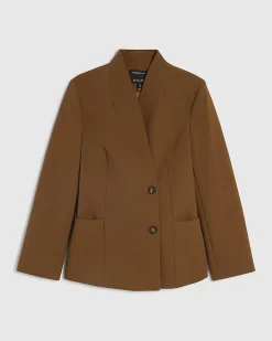 Brown Collarless Sculpted Blazer