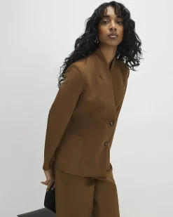 Brown Collarless Sculpted Blazer