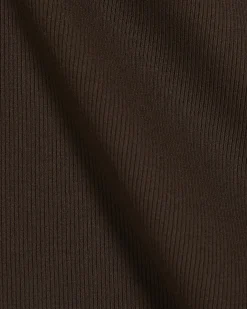 Brown Cotton Blend Fitted Ribbed Top