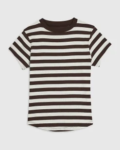 Brown Cotton Blend Fitted Stripe Rib T-Shirt