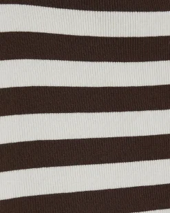 Brown Cotton Blend Fitted Stripe Rib T-Shirt