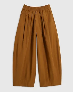Brown Cotton blend Poplin Barrel Leg Trousers
