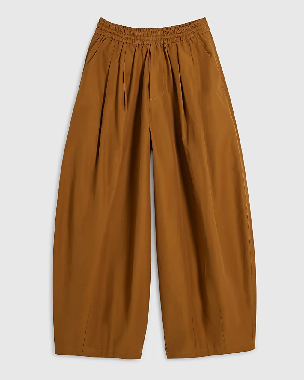 Brown Cotton blend Poplin Barrel Leg Trousers
