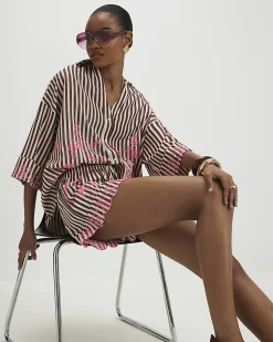Brown Cotton Blend Stripe Toucan Shirt
