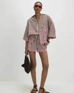 Brown Cotton Blend Stripe Toucan Shirt