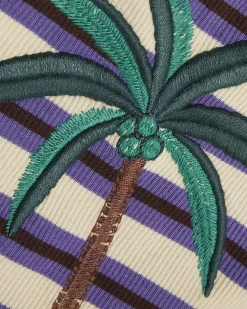 Brown Cotton Blend Stripe Palm Tree Tank Top