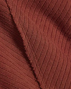 Brown Cotton Blend Textured Grown On Neck Top