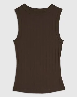 Brown Cotton Blend Wide Ribbed Tank Top