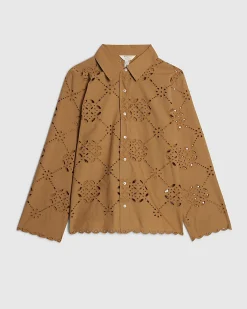 Brown Cotton Poplin Broderie Shirt