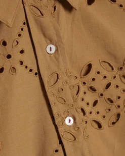 Brown Cotton Poplin Broderie Shirt