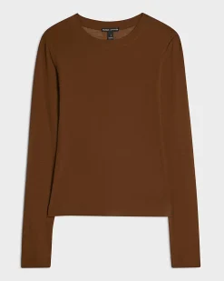 Brown Cotton Semi Sheer Long Sleeve Top