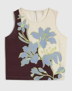 Brown Cotton Tropical Beach Sleeveless Top