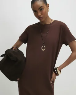 Brown Cotton T-Shirt Midi Dress