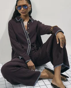 Brown Cotton Whipstitch Button Beach Shirt