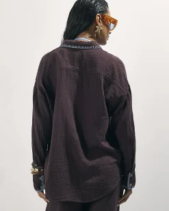 Brown Cotton Whipstitch Button Beach Shirt