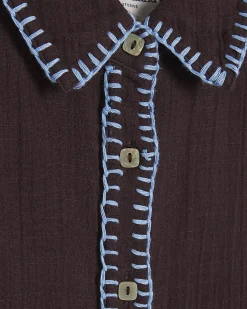 Brown Cotton Whipstitch Button Beach Shirt