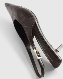 Brown Croc Print Slingback Court Heels