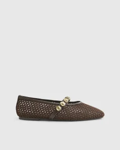 Brown Crochet Ball Detail Ballet Pumps