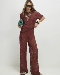 Brown Crochet Lace Trousers