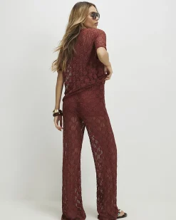 Brown Crochet Lace Trousers