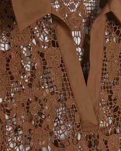Brown Crochet Polo Top