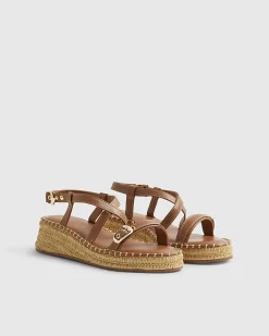 Brown Cross Strap Wedge Sandals