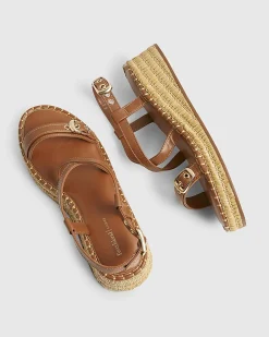 Brown Cross Strap Wedge Sandals