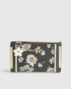 Brown Daisy Monogram Print Mini Purse