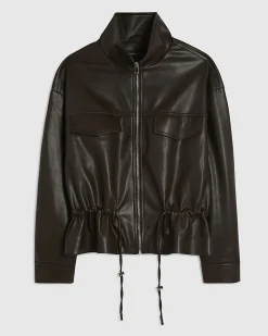 Brown Drawstring Funnel Neck Jacket