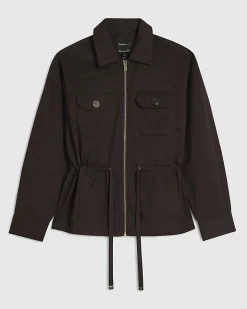 Brown Drawstring Waist Shacket