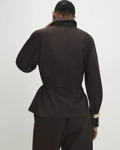 Brown Drawstring Waist Shacket