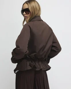 Brown Drop Hem Drawstring Jacket