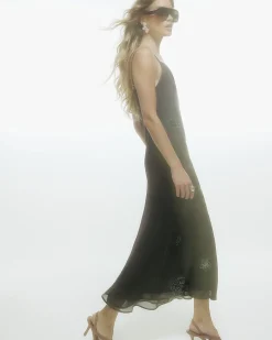 Brown Embellished Maxi Dress