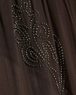 Brown Embellished Wide Leg Beach Trousers