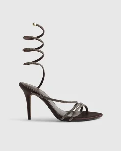 Brown Embellished Wrap Around Heeled Sandals