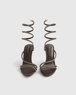 Brown Embellished Wrap Around Heeled Sandals