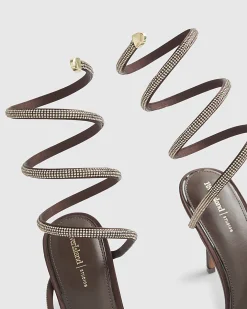 Brown Embellished Wrap Around Heeled Sandals
