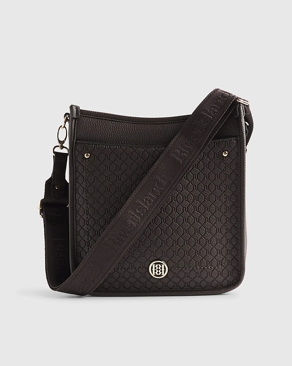 Brown Embossed Pocket Messenger Bag