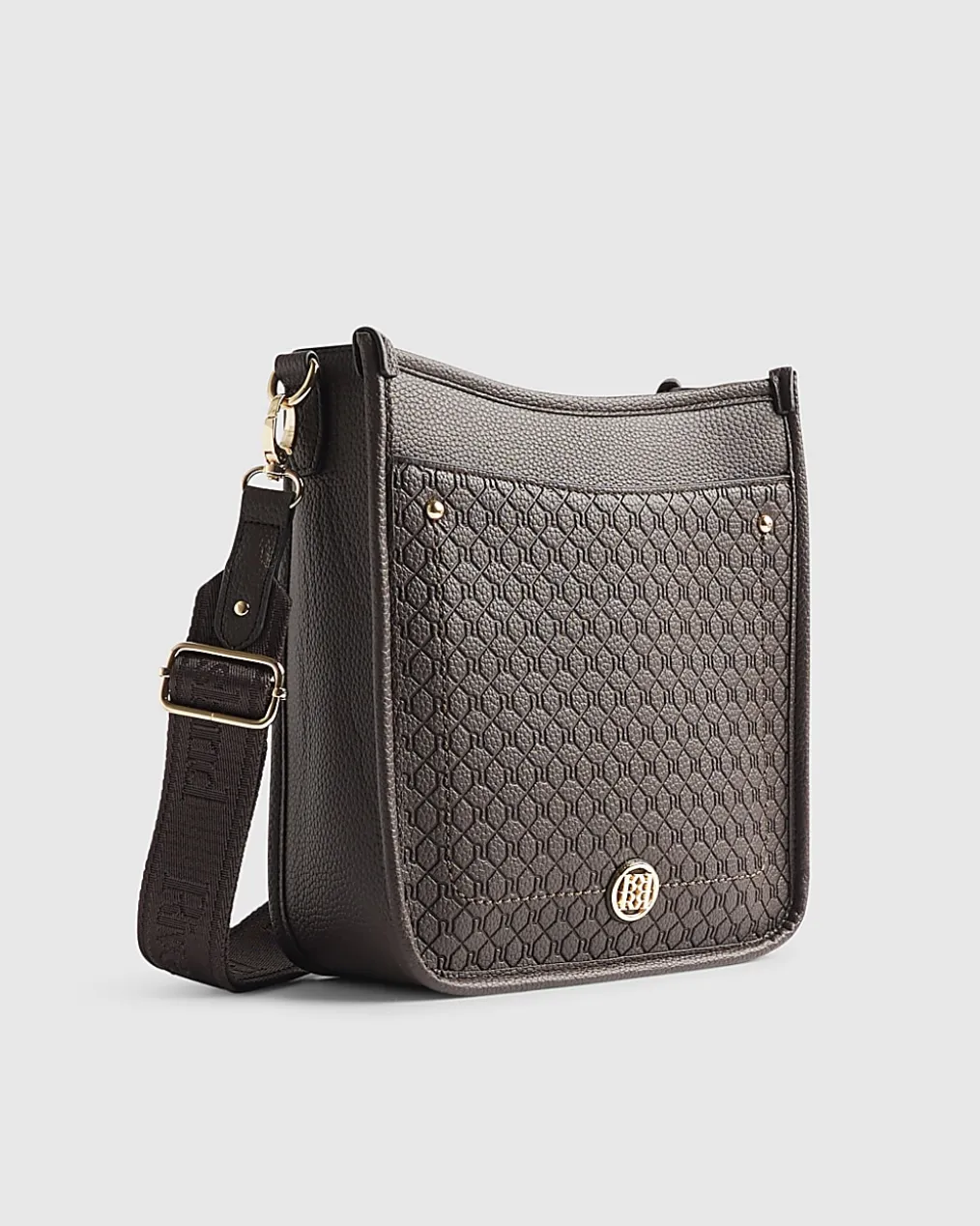 Brown Embossed Pocket Messenger Bag