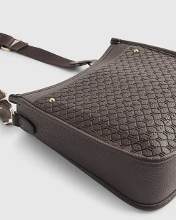 Brown Embossed Pocket Messenger Bag