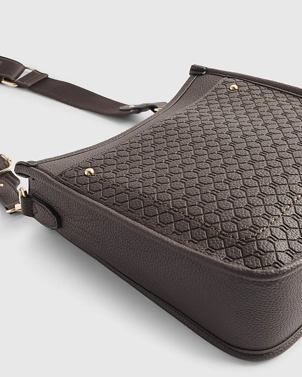 Brown Embossed Pocket Messenger Bag