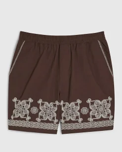 Brown Embroidered Shorts