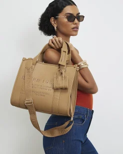 Brown Embroidered Tote Bag