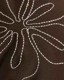 Brown Embroidered Triangle Bikini Top