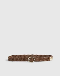 Brown Faux Leather Braided Belt