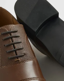 Brown Faux Leather Textured Lace Up Shoes