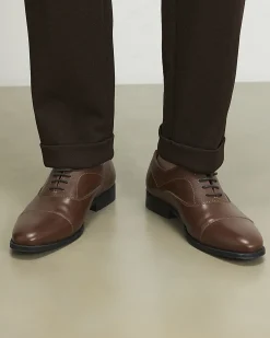 Brown Faux Leather Textured Lace Up Shoes